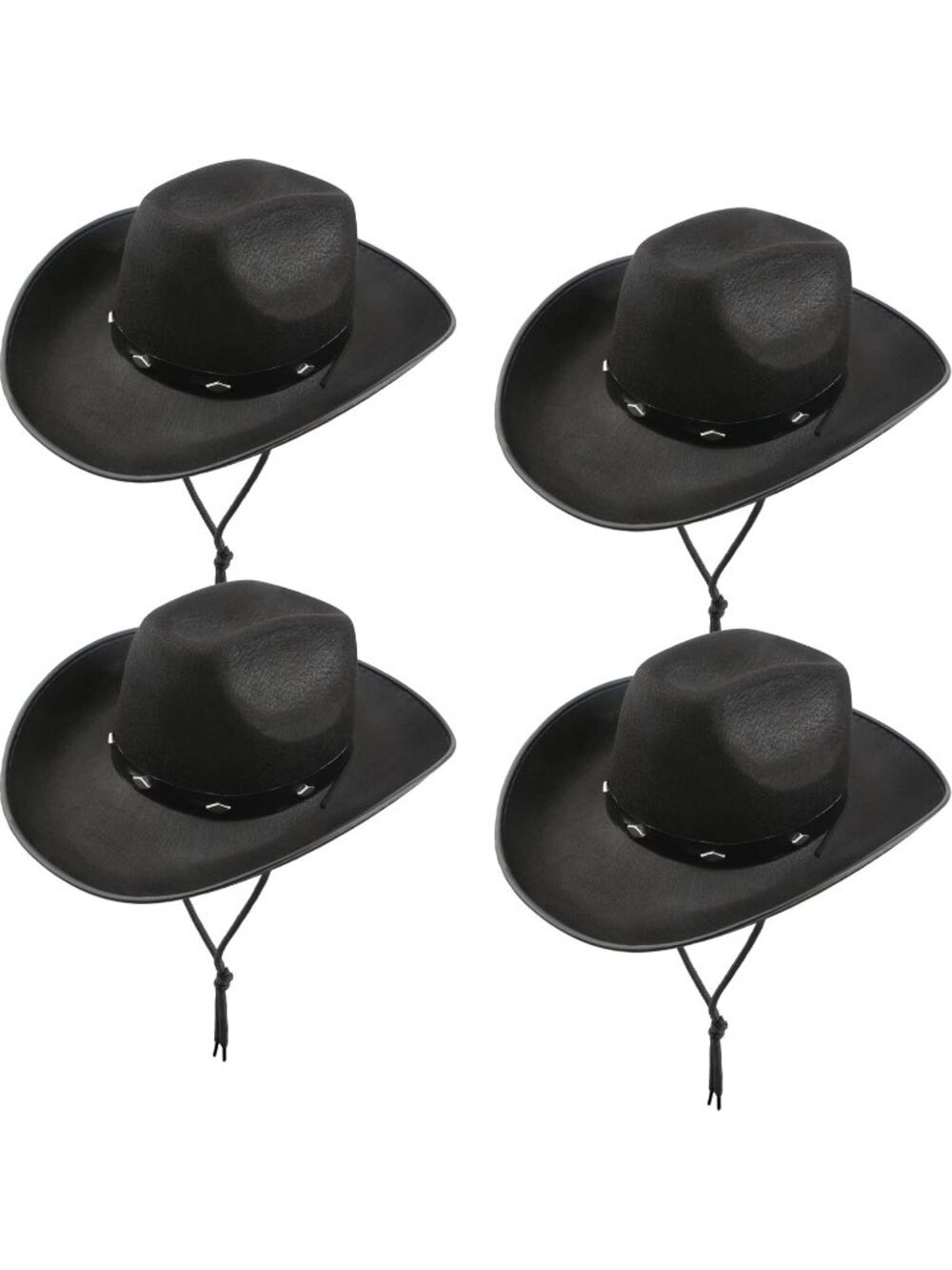 Men's Black Felt Studded Western Rodeo Texan Cowboy Cowgirl Hat 4 Pack
